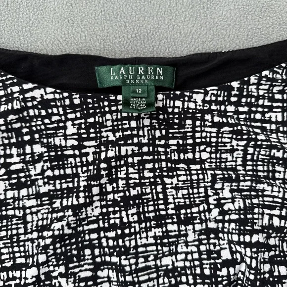 Lauren Ralph Lauren Dress Womens 12 Black White Sheath Stretch 3/4 Sleeve Career - Picture 3 of 13